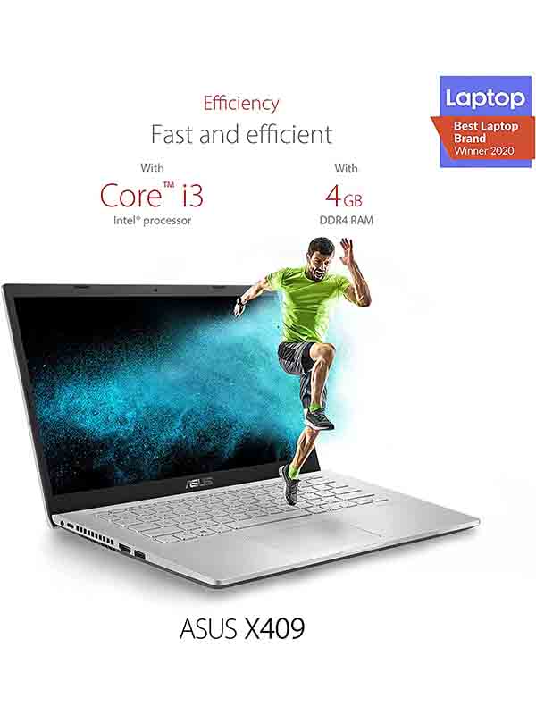 ASUS X409FA-EK590T Laptop, 14’’ FHD Display, Intel Core i3-10110U, 4GB RAM, 256GBSSD,  Intel HD Graphics, Windows 10 Home, Silver with English/Arabic Keyboard & Warranty | ASUS X409FA