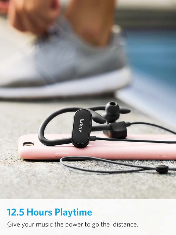 Anker Soundbuds Curve In Ear Lightweight Sports Waterproof Wireless Bluetooth Headphones, Black with Warranty 