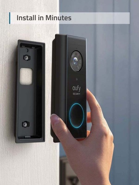 Eufy Wireless Video Doorbell Camera with 2K HD, Battery-Powered, Black with Warranty 