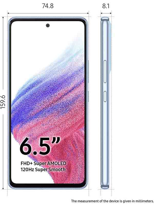 SAMSUNG Galaxy A53 Dual SIM 256GB 8GB RAM 5G Smartphone, Light Blue with Warranty