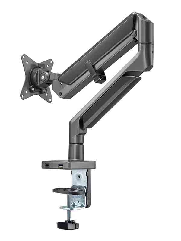 Navodesk Control Monitor Arms, Premium Quality, With Gas Spring Tech & USB Hub Single Monitor Desk Mount, Aluminum Gray, CTRL-APRO1-BK
