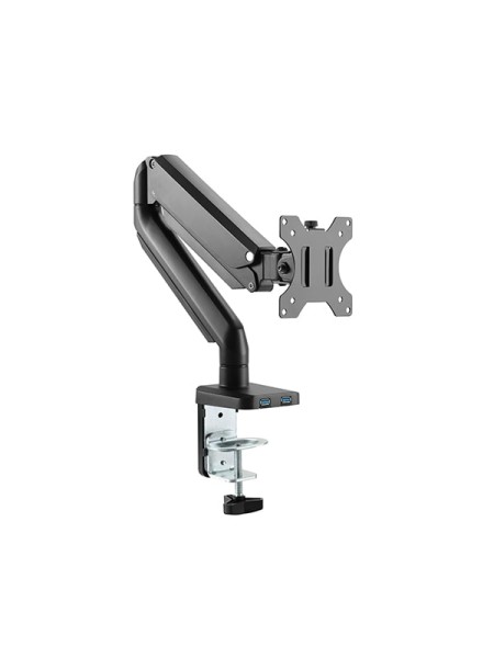 Twisted Minds Single Slim Aluminum Mechanical Spring Monitor Arm, 17"-32" Single Monitor Desk Mount,  USB 3.0- VESA, Free Tilt Design, Detachable VESA Plate, Black with Warranty | TM-26-C06U