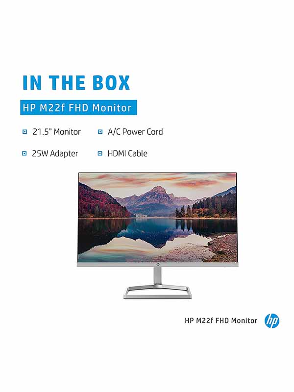 HP M22f 21.5Inch Eyesafe FHD IPS 3-Sided Micro-Edge Monitor, 75Hz, AMD Free Sync with 1xVGA, 1xHDMI 1.4 Ports, 300 nits (2E2Y3AA) with Warranty 