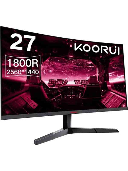 KOORUI 27E6QC 27inch VA QHD Curved Gaming Monitor,  144Hz Refresh Rate, 1800R Curved, 1ms Response Time, FreeSync G-Sync Technology, 85% DCI-P3 Color Gamut, DP1.2, HDMI, Game Mode, Eye Protection, Black with Warranty | 27E6QC