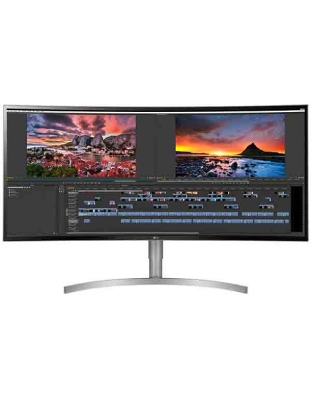 LG 38 inch Curved UltraWide Monitor WQHD+ 21:9 with HDR 10, Rich Bass, 3-Side Virtually Borderless Design, USB Type-C, OnScreen Control, Black & White - 38WK95C-W