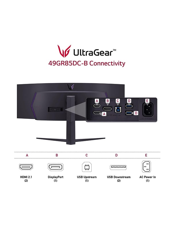 LG 49GR85DC-B, LG 49" Curved Ultragear DQHD Gaming Monitor, DQHD 5120 x 1440 Resolution, 240hz Refresh Rate, 1ms Response Time, Anti-Glare, VESA Display HDR™ 1000, Black with Warranty | 49GR85DC-B