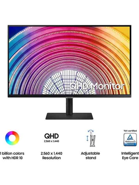 Samsung LS32A600NWM 32inch WQHD Flat IPS Panel Monitor, 75Hz, HDMI, Display Port, HDR10, USB3.0 Hub, Height Adjustable Stand, Black with Warranty | LS32A600NWMXUE