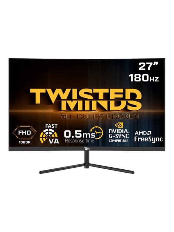 Twisted Minds 27" Curved Gaming Monitor, Twisted Minds Monitors, FHD VA Monitor, 1920 x 1080 Resolution, 180Hz Refresh Rate, 0.5ms, Blur-Free Gaming, Multiple I/O & HDMI 2.0,  HDR Gaming Monitor with Warranty | TM27FHD180VA