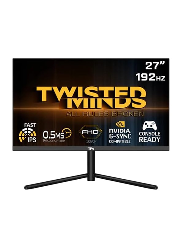 Twisted Minds 27" Flat FHD Gaming Monitor, Twisted Minds Monitors, FHD IPS Monitor, 1920 x 1080 Resolution, 192Hz Refresh Rate, 0.5ms, Multiple I/O Ports, Static State Contrast Ratio 1000:1, HDR Gaming Monitor with Warranty | TM27FHD192IPS