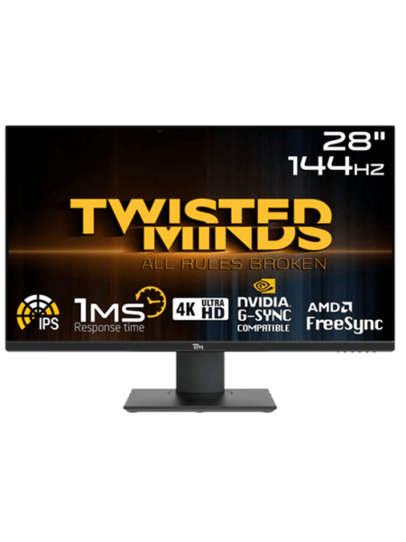Twisted Minds 28'' UHD 4K Gaming Monitor, Twisted Minds 4K Monitors, 4K UHD Monitor, 3840 x 2160 Resolution, 144Hz Refresh Rate, 1ms Response Time, 16:9 Aspect Ratio, 3840x2160 Resolution, 90% DCI-P3, RGB, HDMI 2.1, Black with Warranty | TM28EUI
