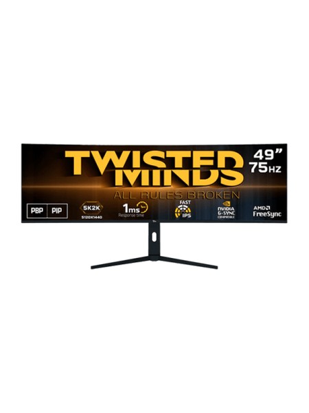 Twisted Minds 49" 5K/2K Curved IPS Gaming Monitor, 5K/2K IPS Monitor, 5120x1440 Resolution, 75Hz Refresh Rate, 1ms, Cinematic Gaming Spectacle, Multilingual OSD Menu, USB-A / C, HDMI 2.0 / DP 1.4, Black with Warranty | TM492K75IPS