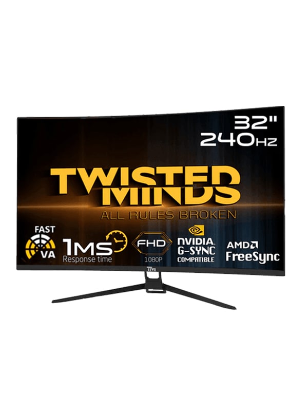 Twisted Minds TM32RFA, 32" Curved Gaming Monitor, FHD VA Monitor, 1920 x 1080 Resolution, 240Hz Refresh Rate, 1ms Response Time, 16:9 Aspect Ratio, HDMI 2.0 Gaming Monitor, Black with Warranty | TM32RFA