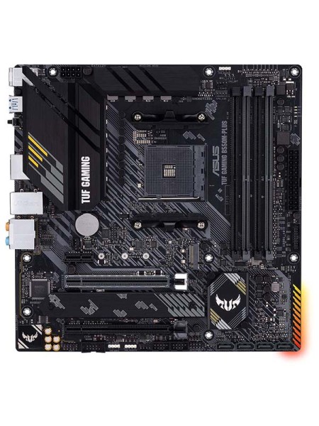 AMD B550M-PLUS (Ryzen AM4) micro ATX gaming motherboard with PCIe 4.0, dual M.2, 10 DrMOS power stages, 2.5 Gb Ethernet, HDMI, DisplayPort, SATA 6 Gbps, USB 3.2 Gen 2 Type-A and Type-C, and Aura Sync RGB lighting support | TUF GAMING B550M-PLUS