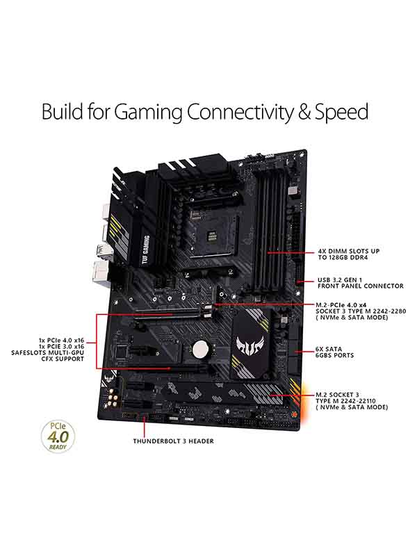 ASUS TUF Gaming B550-PLUS Motherboard, AMD B550 (Ryzen AM4) ATX gaming motherboard with PCIe 4.0, dual M.2, 10 DrMOS power stages, 2.5 Gb Ethernet, HDMI, DisplayPort, SATA 6 Gbps, USB 3.2 Gen 2 Type-A with Warranty 
