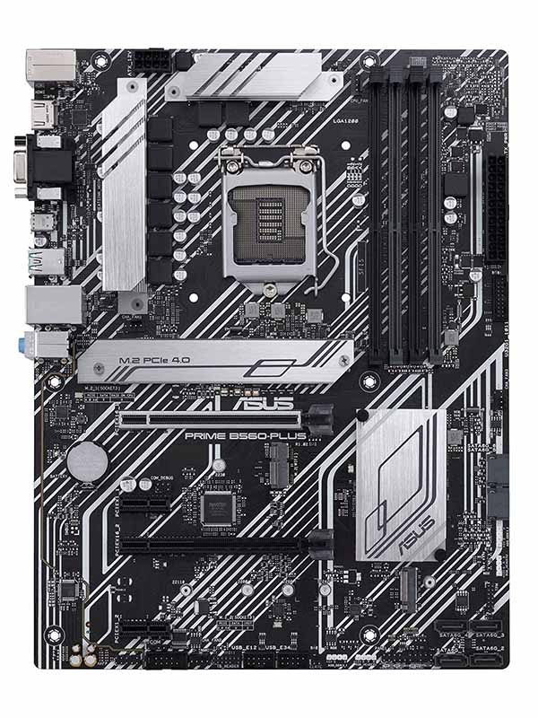 Asus Prime B560-Plus Gaming Motherboard- Chipset Intel B560, Max. Memory 128GB DDR4, LGA 1200, 4×288pin, PCI Express 4.0, 1 x DP Port 1 x HDMI Port 1 x D-Sub Port, SATA 6Gb/s ATX Intel Motherboard