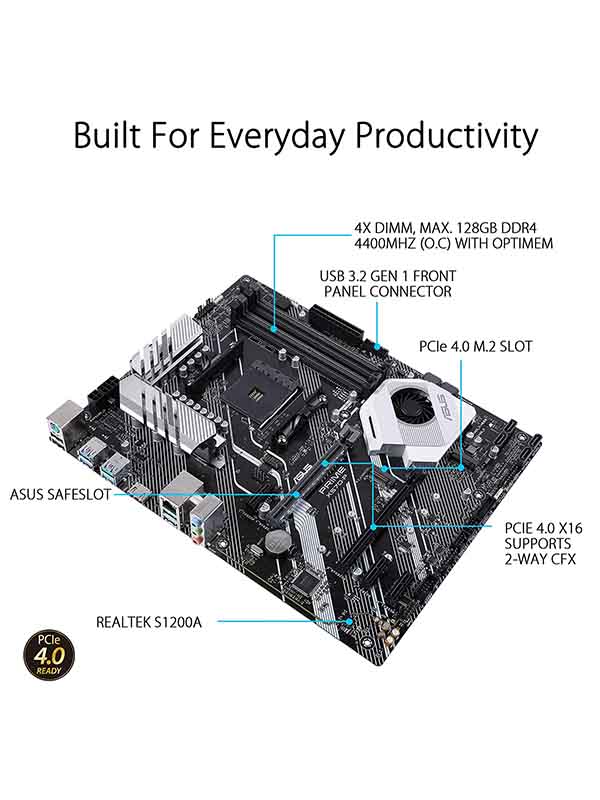 Asus Prime X570-P Motherboard, AMD AM4 ATX motherboard with PCIe 4.0, 12 DrMOS power stages, DDR4 4400MHz, dual M.2, HDMI, SATA 6Gb/s, USB 3.2 Gen 2 and Aura Sync RGB header Gaming Motherboard with Warranty 