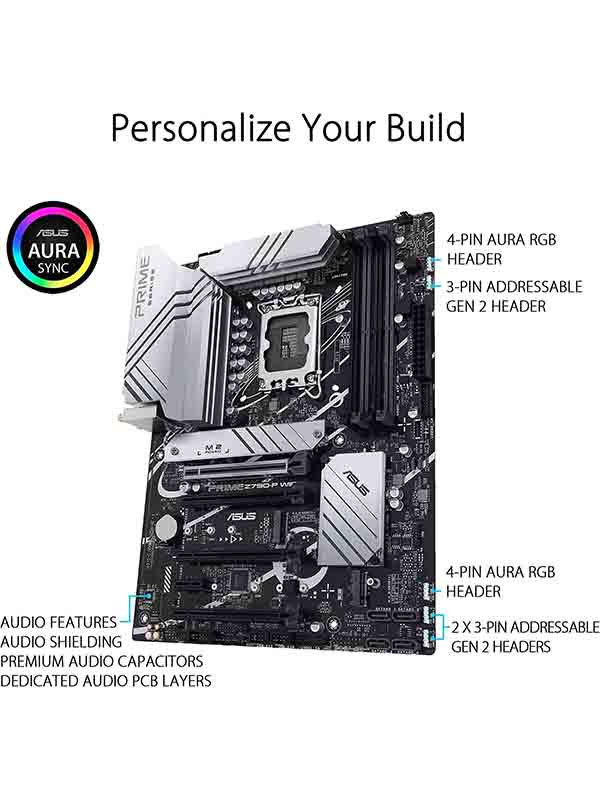 Asus Prime Z790-P WiFi ATX Motherboard, Socket Intel LGA1700, Z790 Chipset, PCIe 5.0, 128GB DDR5 Max Memory, 3x M.2 Slots, WiFi 6, Bluetooth v5.2, 2.5Gb LAN, 14+1 Power Stages | Asus Motherboard 90MB1CJ0-M0EAY0