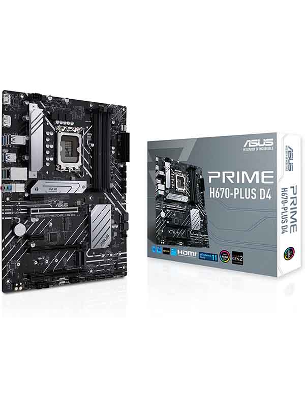 ASUS Prime H670-PLUS D4 LGA 1700(Intel 12th Gen) ATX Motherboard (PCIe 4.0, DDR4,3xM.2 Slots, 2.5Gb LAN, DP,HDMI, Aura Sync)