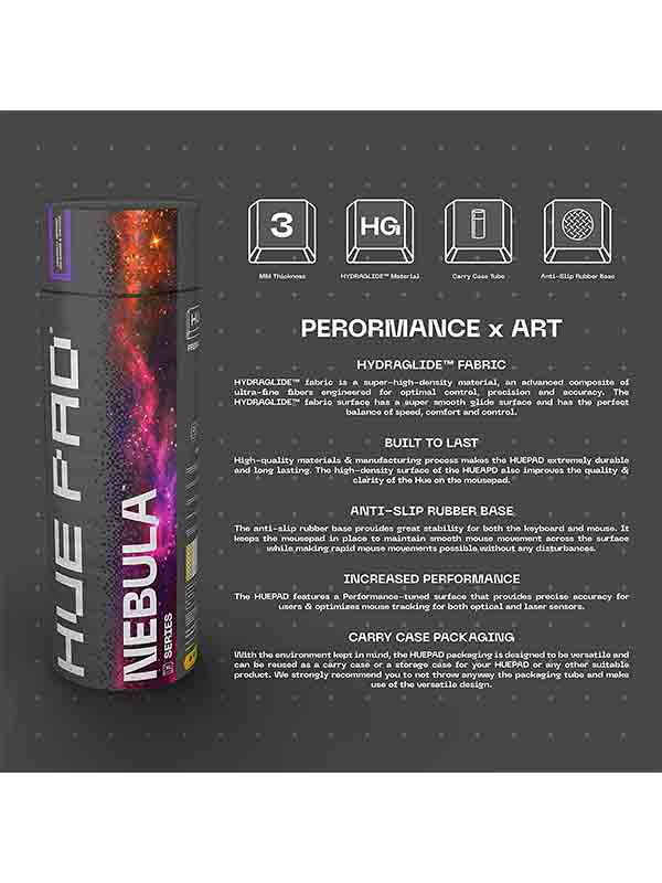HUEPAD NEBULA SERIES, Premium Mousepads, HYDRAGLIDE Fabric Gaming Mouse pad, XL Desk Pad with Carry Case Tube (XL: 90x40cm, DUMBELL NEBULA, ICE), HP9040-NB-DN-I