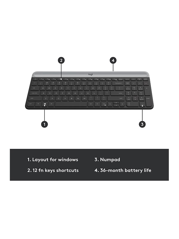 Logitech MK470 Slim Wireless Keyboard and Mouse Combo, Graphite with Warranty | MK470
