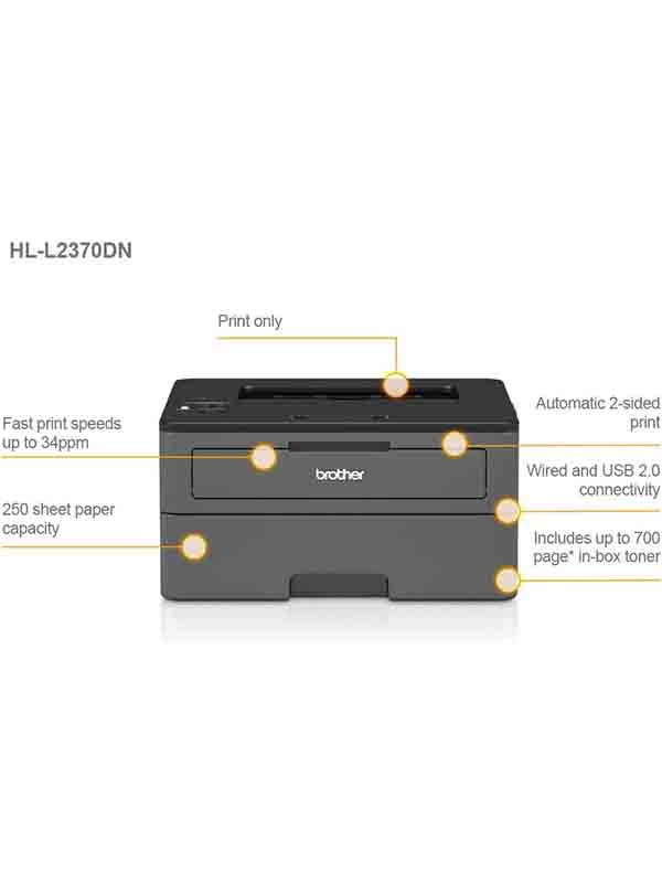 Brother HL-L2370DN Monochrome Laser Printer with Automatic 2-sided Printing and Network Connectivity with Warranty | HL-L2370DN