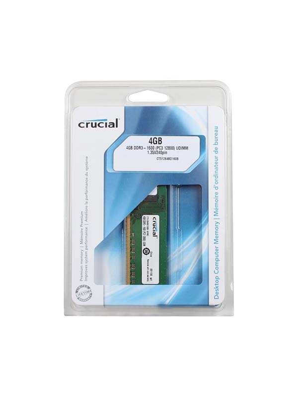 CRUCIAL 4GB 240-Pin DDR3 SDRAM DDR3L 1600 (PC3L 12800) Desktop Memory | CT51264BD160B
