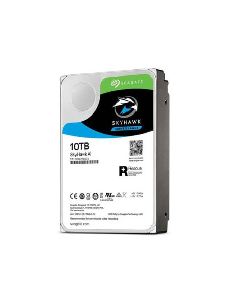 Seagate SkyHawk AI ST10000VE001 10TB Surveillance Hard Drive, 3.5-inch SATA 6Gb/s, CMR, 7200 RPM, 256MB Cache, up to 64 HD Cameras + 32 AI Streams, 24/7 NVR HDD
