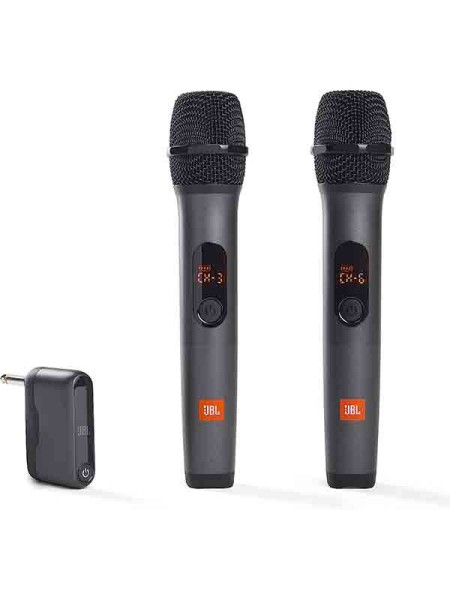 JBL Wireless 2 Microphone System, Rechargeable UHF Dual Channel Wireless Receiver, 6H of Playtime, Plug and Play, Replaceable AA Batteries, Black | JBLWIRELESSMIC