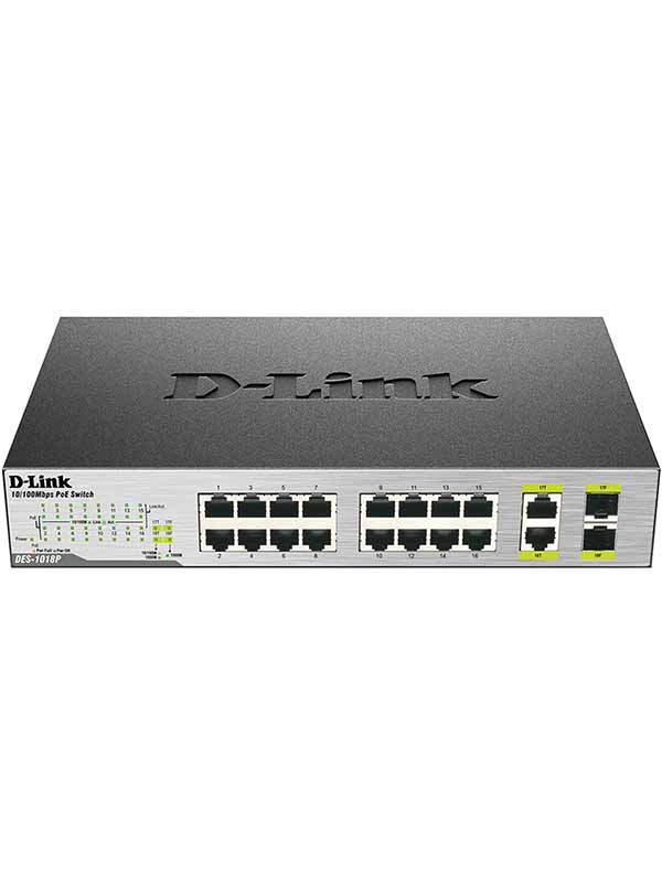 D-Link DES-1018P 16-Port Unmanaged Desktop PoE Network Switch