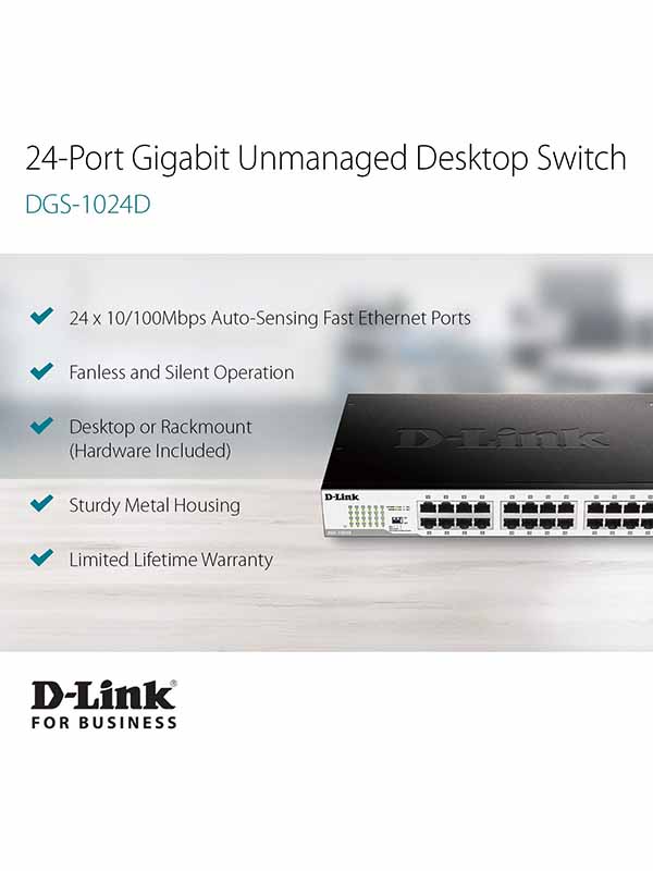 D-Link Gigabit Unmanaged Desktop or Rackmount Switch 24-Port Gigabit DES-1024D