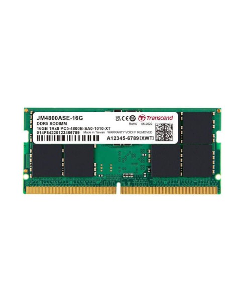 Transcend JetRam JM4800ASE-16G, 16GB DDR5-4800 SO-DIMM Laptop RAM, 4800MT/s, CL40, 262-Pin, 1.1V with Warranty | JM4800ASE-16G