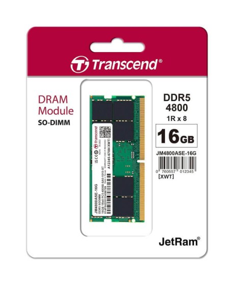Transcend JetRam JM4800ASE-16G, 16GB DDR5-4800 SO-DIMM Laptop RAM, 4800MT/s, CL40, 262-Pin, 1.1V with Warranty | JM4800ASE-16G