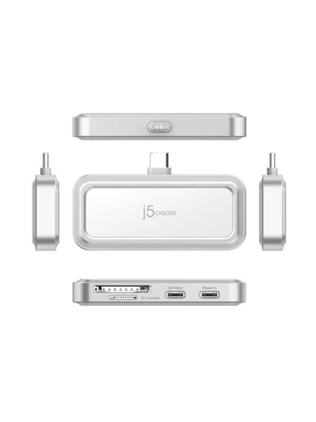 j5create JCH167, USB-C to Dual USB-C & SD Card Adapter for Smartphones, 5Gbps Data Transfer, 95W Power Delivery Pass-Through, SD/microSD 3.0 UHS-I 104MB/s, iPhone 15 and USB-C Android Compatible, White/Black, 2-Year Warranty | JCH167