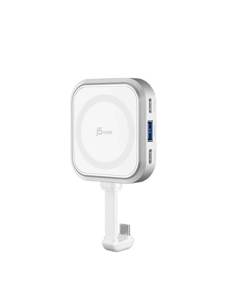 j5create JCH168W, USB-C Multi-Port Hub for Smartphones, 10Gbps USB-C and USB-A, 60W Power Delivery Pass-Through, SD 3.0 UHS-I 104MB/s, Magnetic MagSafe-Compatible Design, iPhone 16/15 Pro and Pro Max Compatible, White/Black, 2-Year Warranty | JCH168W