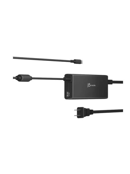 j5create JUP2290, 100W PD USB-C Super Charger, Power Delivery 3.0/2.0, Attached USB-C Cable, USB-A 12W Fast Charging, Auto-Balanced Dual-Device Charging, Multi-Protection, Black, 2-Year Warranty | JUP2290