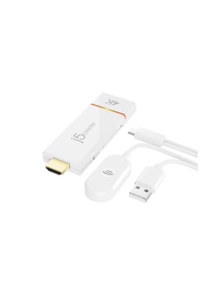 j5create ScreenCast JVAW76, 4K Wireless Display Adapter, 3840x2160 at 30Hz, AirPlay, Miracast, Chromecast, Dual-Band Wi-Fi, HDMI, White, 1-Year Warranty | JVAW76