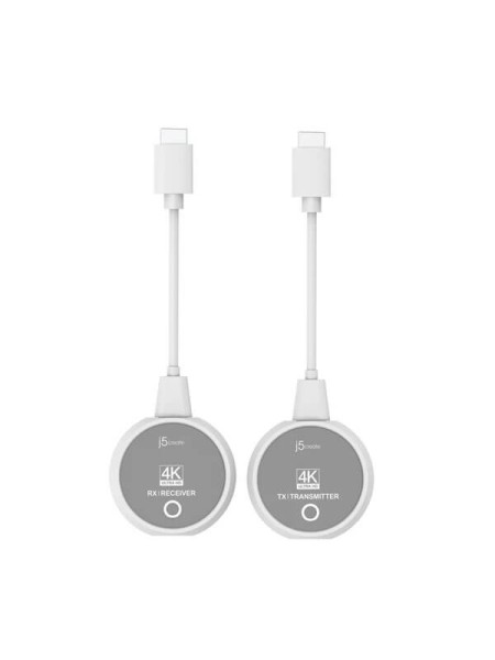 j5create ScreenCast JVAW75, 4K Wireless Display HDMI Extender Kit, 3840x2160 at 30Hz, 1080p at 60Hz, Up to 30m Range, Dual-Band Wi-Fi, AirPlay, Miracast, Chromecast, HDCP 1.4, White/Grey, 1-Year Warranty | JVAW75