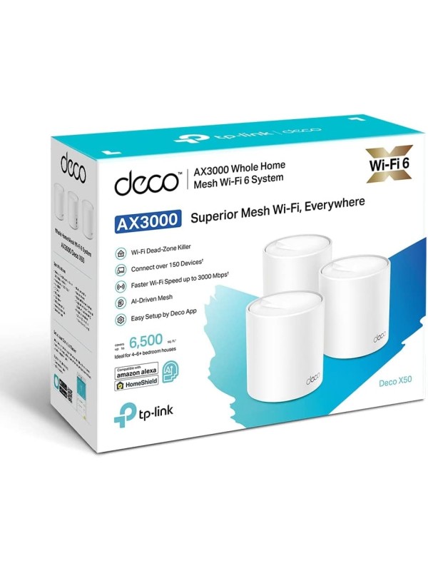 TP Link Deco X50 AX3000 Whole Home Mesh Wi-Fi 6 System Pack of 3 | Deco X50