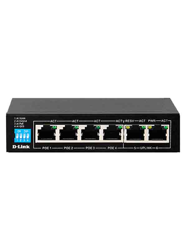 D-Link DES-F1006P-E/B 6-port Unmanaged Long Range 250m PoE+ Surveillance Switch with 10/100 Base-T 4 PoE ports | DES-F1006P-E/B