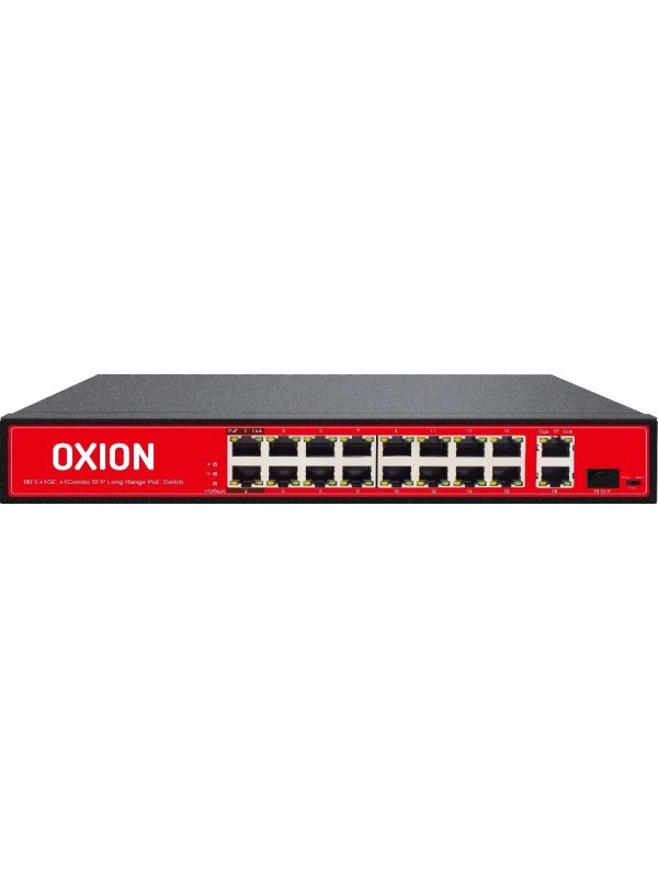 OXION OX-NPS518G 16-Port PoE 16FE+2GE+1SFP 250M Long Range PoE Switch (200W) | OX-NPS518G