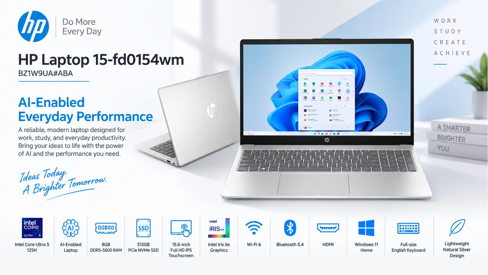 HP Laptop 15-fd0154wm BZ1W9UA ABA Core Ultra 5 touchscreen laptop